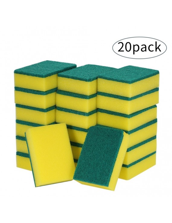20pcs Multi-purpose Double-faced Sponge Scouring Pads Dish Washing Scrub Sponge Stains Removing Cleaning Scrubber Brush for Kitchen Garage Bathroom