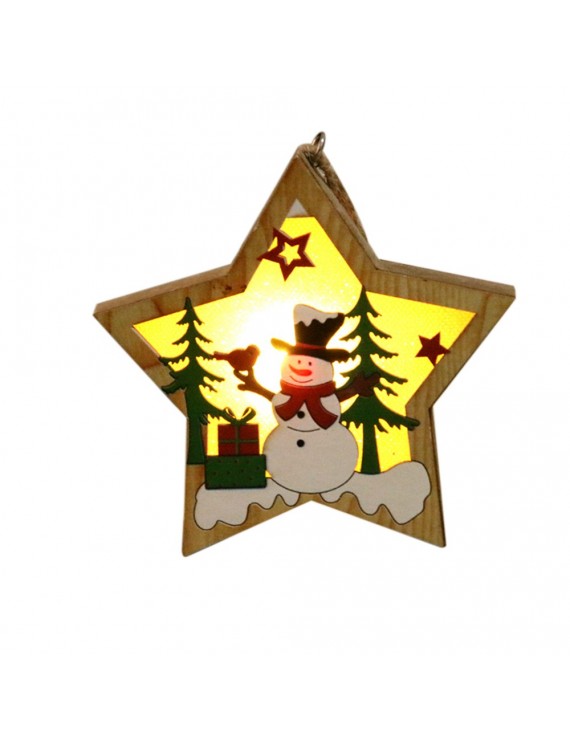 Portable Delicate Christmas Decoration Wooden Lighting Pendant Christmas Tree Decoration Pendant Five-Pointed Star Mode