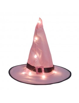 Portable Lighting Hat Halloween Dress Up Hat Lightweight Decoration Luminous Witch Hat Pink With Buckle