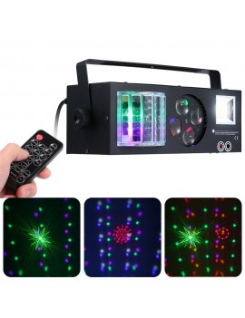 AC110-220V 60W 4 in 1 Pattern/ Laser/ Strobe/ Magic Ball Stage Light Lighting Fixture with Remote Control 9 Channels Supported Auto-run/ DMX512/ Sound Activated for Home Party Halloween Christmas Xmas Festival Decoration Bar Club Pub DJ Show