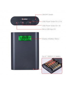 Soshine E3S Portable LCD Display 4 Slots 18650 Battery External Charger Holder Box Case DIY Power Pack Kit Compact Backup Power Source with Dual-USB Port - White
