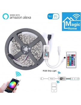 5M Smart WIFI Control Color Changing LED 5050 RGB Light Strips Compatible with Amazon Alexa Sync to Music for Rooms Party Bar Decoration Nonwaterproof