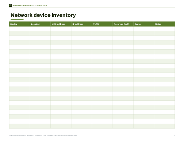 Preview of Printable Network Device Inventory
